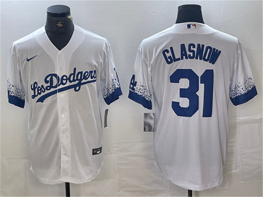 Men's White Los Angeles Dodgers #31 Tyler Glasnow City Connect Cool Base Stitched Baseball Jersey